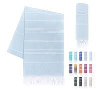 LAYNENBURG Toalla de Playa Premium con Flecos anudados a Mano - 100% algodón - Toalla de hammam 95x180 cm - Oeko-Tex 100 - fouta Grande - pestemal de Sauna y de Viaje (Turquesa Claro)