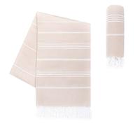 LAYNENBURG Toalla de Playa Premium con Flecos anudados a Mano - 100% algodón - Toalla de hammam XXL 100x200 cm - Oeko-Tex 100 - fouta Grande - pestemal de Sauna y de Viaje (Beige)