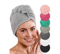 LAYNENBURG Toalla Turbante de Lujo con botón - 100% algodón - para Pelo Corto y Largo - Turbante de Secado rápido y Absorbente (Gris)