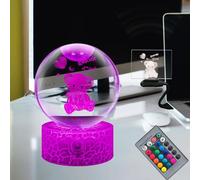 Laysinly 3D Orbe de ilusión Bola de cristal Luz nocturna Decoración del dormitorio Oso para dormir Mando a distancia con base USB RGB 16 Cambio de color 4 modos de atenuación Escritorio 3.15 pulgadas
