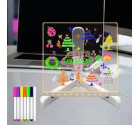 Laysinly pizarra acrílica de borrado en seco con luz de pie, 20 x 20 CM pizarra clara LED tablero de dibujo de oficina Memo Plan Nota, pizarra LED cálida luz LED