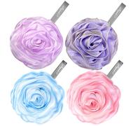 LAYUKI Esponja de baño y ducha, esponja de lufa de baño, esponja de lavado corporal, esponja de lufa en forma de rosa, esponja de baño exfoliante, limpiador corporal (juego de 4 piezas)