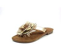 Lazamani - Sandalias de Piel con Adorno de Flor 33518 para: Mujer Color: Gold Talla: 40