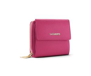 Lazarotti Bolonia - Cartera de Piel para Mujer, tamaño Mediano, con botón de presión, Bolsillo con Cremallera, 9 Compartimentos para Tarjetas, protección RFID, 12 x 10 x 4 cm, Rosa Intenso., Talla