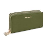 Lazarotti Bolonia XL Cartera de piel para mujer | 2 compartimentos grandes con cremallera, 20 compartimentos para tarjetas, monedero, protección RFID | 20 x 4 x 11 cm, verde oliva, talla única