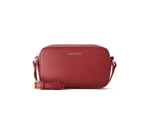 Lazarotti Bolsa de hombro de piel de Bolonia para cámara, con doble cremallera, 18 cm rojo