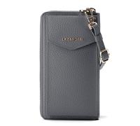 Lazarotti Cartera de piel de Bolonia con cremallera envolvente y funda de teléfono móvil, 19 cm gris