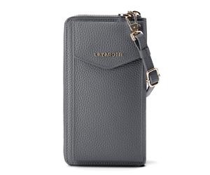 Lazarotti Cartera de piel de Bolonia con cremallera envolvente y funda de teléfono móvil, 19 cm gris