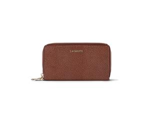 Lazarotti Cartera de piel de Bolonia XL con doble cremallera perimetral y protección RFID, 20 cm marrón