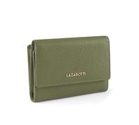 Lazarotti Cuero Monedero Bologna Leather Zip Wallet with 15 Card Slots Olive Verde Oliva