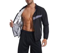 LAZAWG - Ropa de sudoración para hombre, larga camisa, sudoración, sauna, gimnasio, sauna, traje, Chaqueta negra, XXL