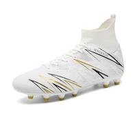 LAZAZAFI Botas de fútbol para hombre, con tacos de pinchos, zapatos de fútbol para mujer, zapatillas de deporte profesionales para atletismo, competición de adolescentes, zapatos de fútbol sala, White