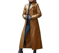LAZIRO Las Mujeres De Cuello De Traje De Color SóLido BotóN De Cuero De ImitacióN De Color SóLido Abrigo Largo Abrigo Delgado De Manga Larga Trench Coat