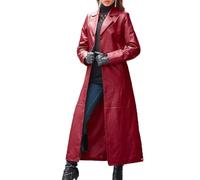 LAZIRO Las Mujeres De Cuello De Traje De Color SóLido BotóN De Cuero De ImitacióN De Color SóLido Abrigo Largo Abrigo Delgado De Manga Larga Trench Coat