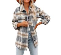 LAZIRO Las Mujeres De OtoñO E Invierno A Cuadros Solapa BotóN De La Chaqueta De Manga Larga Camisa Con Bolsillos