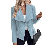 LAZIRO Las Mujeres Del OtoñO Y El Invierno De Color SóLido De Solapa Grande De Manga Larga Corta Sin Botones Chaqueta De Las SeñOras Cardigan