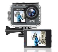 Lazmin112 5K Cámara Acción, 30 Fps 24MP Cámara Deportiva WiFi, 170 Grados Lente de Gran Angular, Anti Shake, Doble Pantalla, Estuche a Prueba de Agua, Control Remoto, para Motocicleta