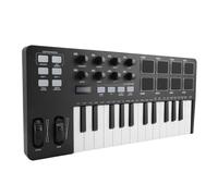 Lazmin112 Controlador de Teclado MIDI USB de 25 Teclas, Producción Musical Portátil con 8 Pads de Batería Pantalla de 8 Perillas, para PC FL Studio Cubase Logic Pro