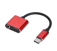 Lazmin112 Convertidor de Cable de Adaptador de 2 en 1 Tipo C Parauriculares Conector de 3,5 Mm, Calidad de Sonido de Fidelidad de Carga Rápida (Rojo)