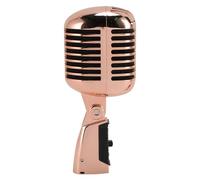 Lazmin112 Micrófono Vintage, Micrófono Vocal Dinámico Retro Clásico con Estante Giratorio Autotensor, Micrófono Cardioide Unidireccional de Metal para KTV (Oro Rosa)