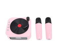 Lazmin112 Mini Máquina de Karaoke, Altavoz Portátil con 2 Micrófonos Inalámbricos, Calidad de Sonido de Alta Fidelidad, 4 Efectos de Voz Mágicos, Tiempo de Reproducción 5 H (Pink)