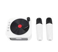 Lazmin112 Mini Máquina de Karaoke, Altavoz Portátil con 2 Micrófonos Inalámbricos, Calidad de Sonido de Alta Fidelidad, 4 Efectos de Voz Mágicos, Tiempo de Reproducción 5 H (White)