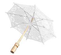 Lazmin112 Paraguas de Encaje, Paraguas de Encaje de Novia Vintage, Paraguas de Palo con de Madera, Accesorios de Boda para Fiestas, Accesorio de Foto, Tamaño Pequeño de 11,4 Pulgadas(Trompeta Blanca)