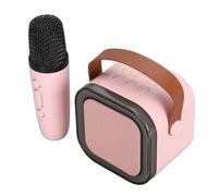 Lazmin112 Pequeña Máquina de Karaoke Portátil con Luces LED, Altavoz Bluetooth y Micrófono para Niños de 4 a 12 Años, Actividades Al Aire Libre (Rosada)