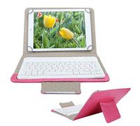 Lazmin112 Teclado Bluetooth de 10 Pulgadas + Funda de Cuero PU, Funda para teléfono con Tableta y Soporte para iOS/Android Teclado extraíble Universal USB Recargable(Rosado)