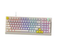 Lazmin112 Teclado Mecánico T-WOLF T50 RGB, Interruptor Azul Intercambiable en Caliente de 98 Teclas con Iluminación Dinámica y Perilla Giratoria, Diseño Ergonómico para Juegos de (Beige Gris Amarillo)