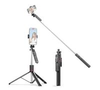 Lazmin112 Trípode Extensible para Palo Selfie, Soporte para Teléfono 2 en 1 con Soporte para Teléfono Desmontable Giratorio de 360° y Obturador Remoto, para Teléfonos Inteligentes Vlogging (Black)