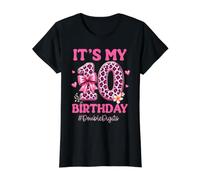Lazo de Leopardo Rosa con Dos dígitos para niña de It's My Birthday Camiseta gráfica económica, Mujer, Negro, XS