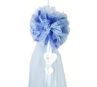 Lazo de nacimiento con cintas de raso pergamino y aplicación de colas, Pon Pon Celeste