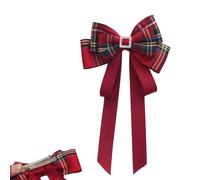 Lazo de tartán para el pelo con hebilla de diamantes de imitación, cinta roja a cuadros con colas largas, clip de agarre para mujeres y niñas, fiestas nocturnas de Navidad