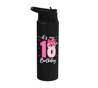 Lazo divertido para fiesta de cumpleaños de 18 años con texto en inglés "It's My 18th Birthday" Stainless Steel Insulated Water Bottle