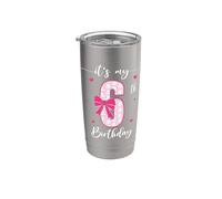 Lazo divertido para fiesta de cumpleaños de 6 años con texto en inglés "It's My 6th Birthday" Vaso térmico de acero inoxidable de doble pared