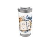 Lazo floral cristiano con versículos bíblicos, fe y café, estética Vaso térmico de acero inoxidable de doble pared