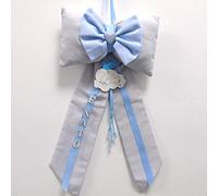 Lazo nacimiento ángel guardián con letras de madera gris celeste para niño niño acabado a mano