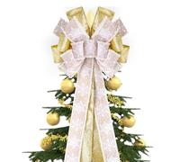 Lazo para Árbol de Navidad, 120x30cm Dorado Champán Lazo Grande para Adorno de Árbol de Navidad Purpurina Decoración Árbol Navidad para Puerta de Entrada Pared Coronas Interior y Exterior