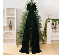 Lazo para árbol de Navidad hecho de terciopelo, diseñado para decoraciones navideñas con un cordón para colgar para una visualización fácil y segura (verde oscuro)