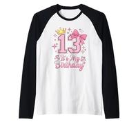 Lazo para Coqueta con Texto en inglés It's My 13th Birthday, Color Rosa Camiseta Manga Raglan