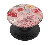 Lazo para coqueta de verano con estampado floral, rosa rubor, fresa, divertido jardín PopSockets PopGrip Adhesivo