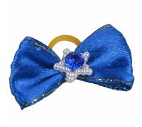 Lazo para el pelo de perros azul con costura dorada y estrella brillante de GogiPet