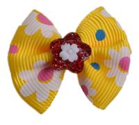 Lazo para mascota de flor amarilla con flor roja brillante