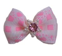 Lazo para perro GogiPet Pet - Blanco - Rosa con estrella de purpurina y perlas