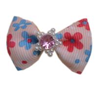 Lazo para perro GogiPet Pet - blanco salmón con estrella y flores de purpurina