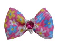 Lazo para perro GogiPet Pet - Rosa con piedra glitter y flores