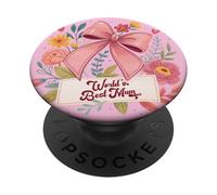 Lazo rosa con estampado floral Ever In the World para la mejor mamá del mundo PopSockets PopGrip Adhesivo