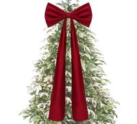 Lazo Terciopelo Gigante para árbol Navidad | 70.8In Proa para decoración árbol Navidad | A-dornos navideños Lazos Burdeos con serpentinas | Decoración Interiores Lazo Terciopelo para Fiestas