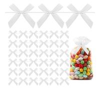 Lazos blancos para corbata, 50 lazos pequeños para manualidades, lazos blancos para envolver regalos, mini lazos de satén preatados, lazos de corbata para bolsas de golosinas, lazos pequeños